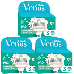 Gillette Venus ComfortGlide Sensitive Razor Blades - 9 Piece Bundle (3 packs of 3)