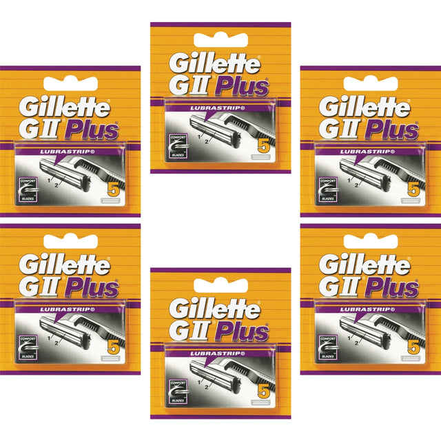 Gillette Lubrastrip GII Plus Men's Razor Blades 30 Piece Bundle (6 x 5 Packs)