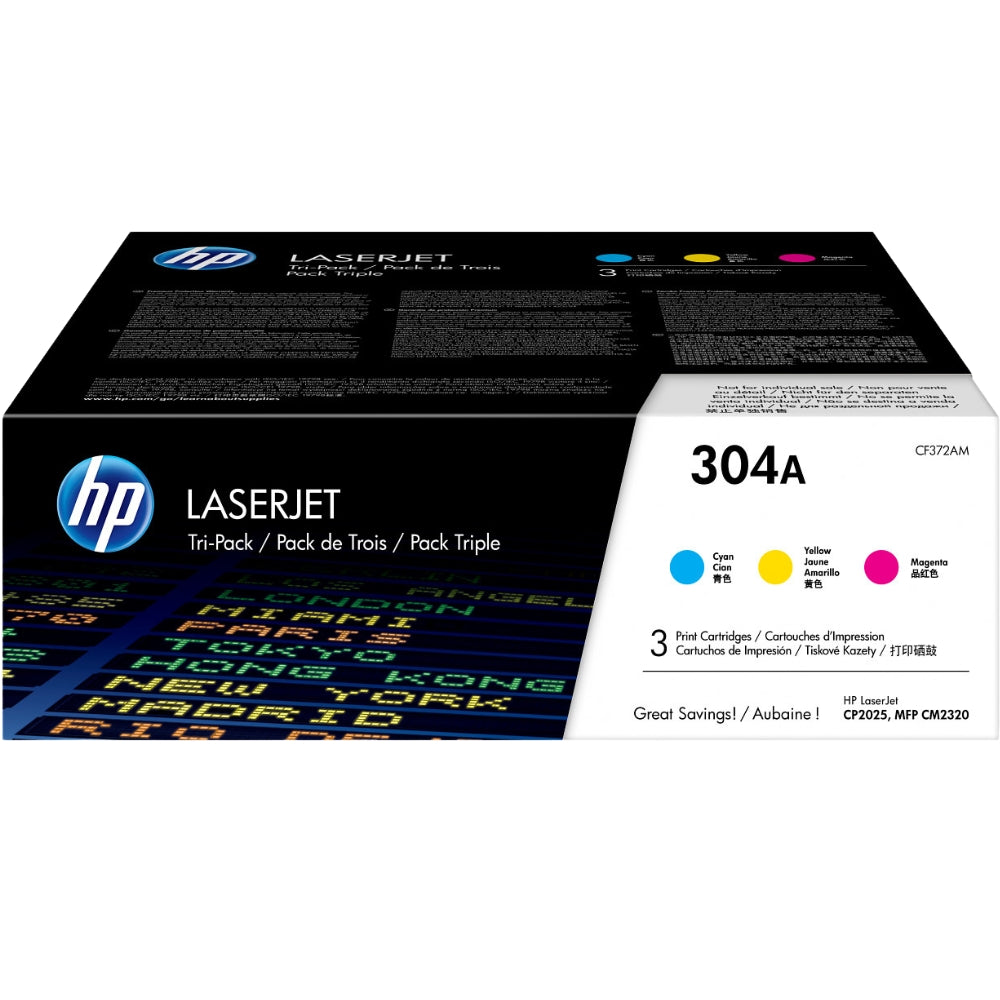 HP 304A 3-Pack High Yield Cyan/Magenta/Yellow Original LaserJet Toner Cartridges - CF372AM