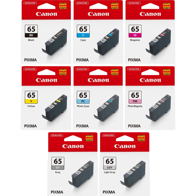 Canon CLI-65 Black Cyan Magenta Yellow Grey Photo Cyan Photo Magenta Light Grey Ink Cartridge Bundle Pack