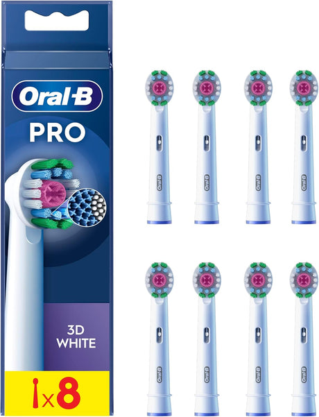 Oral-B PRO 3D White Replacement Heads with Cleanmaximiser Technology - 8 Pack