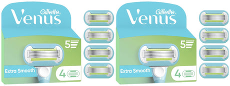 Gillette Venus Extra Smooth Razor Blades - 8 Piece Bundle (2 Packs of 4)