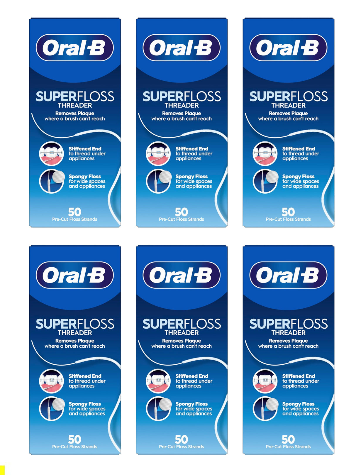 Oral-B Superfloss Threader - 50 Pre-Cut Strands - 6 Pack Bundle