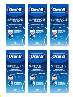 Oral-B Superfloss Threader - 50 Pre-Cut Strands - 6 Pack Bundle