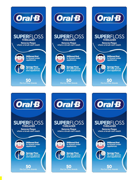 Oral-B Superfloss Threader - 50 Pre-Cut Strands - 6 Pack Bundle