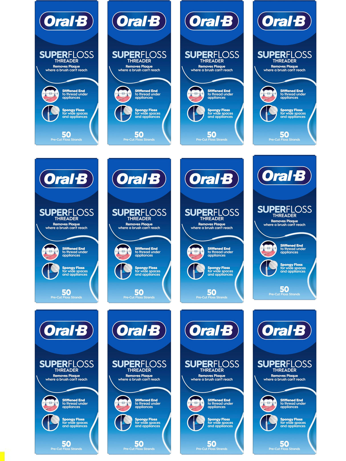 Oral-B Superfloss Threader - 50 Pre-Cut Strands - 12 Pack Bundle