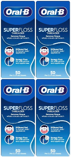 Oral-B Superfloss Threader - 50 Pre-Cut Strands - 4 Pack Bundle