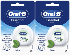 Oral-B Essential Floss Waxed, 50m - Mint - 2 Pack Bundle