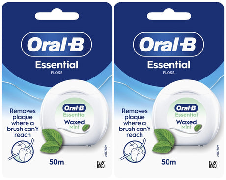 Oral-B Essential Floss Waxed, 50m - Mint - 2 Pack Bundle