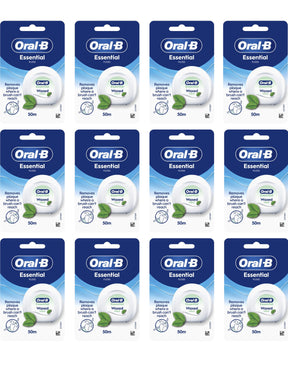 Oral-B Essential Floss Waxed, 50m - Mint - 12 Pack Bundle