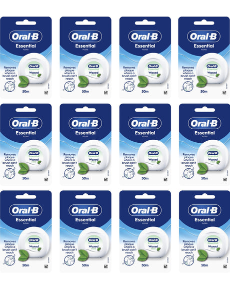 Oral-B Essential Floss Waxed, 50m - Mint - 12 Pack Bundle