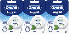 Oral-B Essential Floss Waxed, 50m - Mint - 3 Pack Bundle