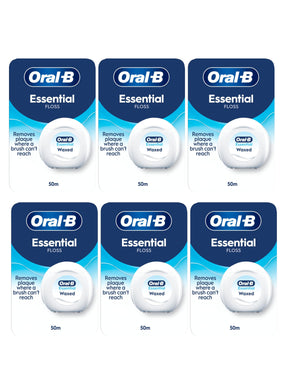 Oral-B Essential Floss Waxed, 50m - Unflavoured - 6 Pack Bundle