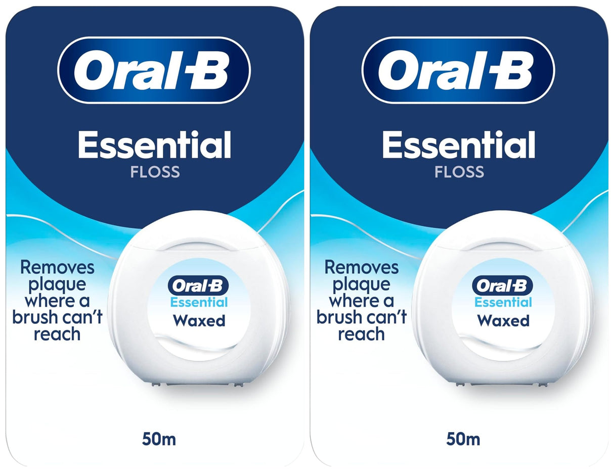Oral-B Essential Floss Waxed, 50m - Unflavoured - 2 Pack Bundle