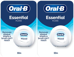 Oral-B Essential Floss Waxed, 50m - Unflavoured - 2 Pack Bundle