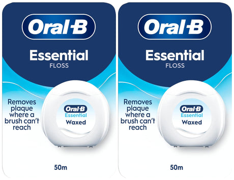 Oral-B Essential Floss Waxed, 50m - Unflavoured - 2 Pack Bundle