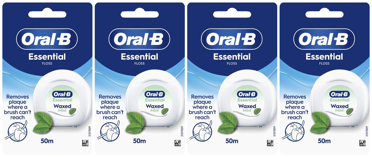 Oral-B Essential Floss Waxed, 50m - Mint - 4 Pack Bundle