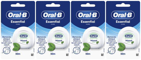 Oral-B Essential Floss Waxed, 50m - Mint - 4 Pack Bundle