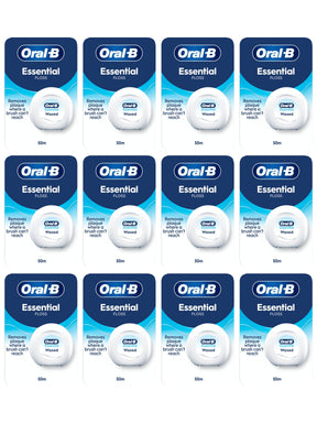 Oral-B Essential Floss Waxed, 50m - Unflavoured - 12 Pack Bundle