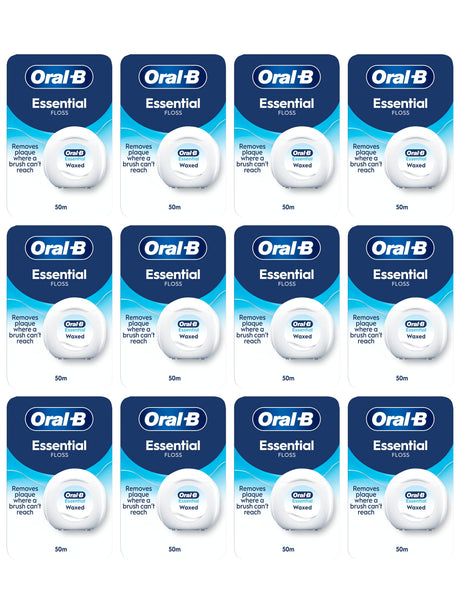 Oral-B Essential Floss Waxed, 50m - Unflavoured - 12 Pack Bundle