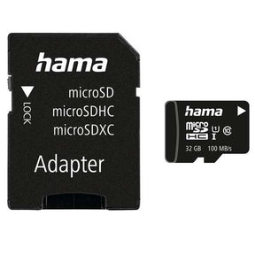 Hama 32GB microSDHC Memory Card, Class 10, 100MB/s, with SD Adapter - 124139