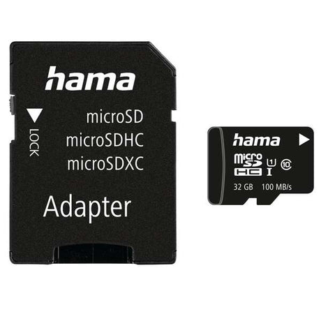 Hama 32GB microSDHC Memory Card, Class 10, 100MB/s, with SD Adapter - 124139