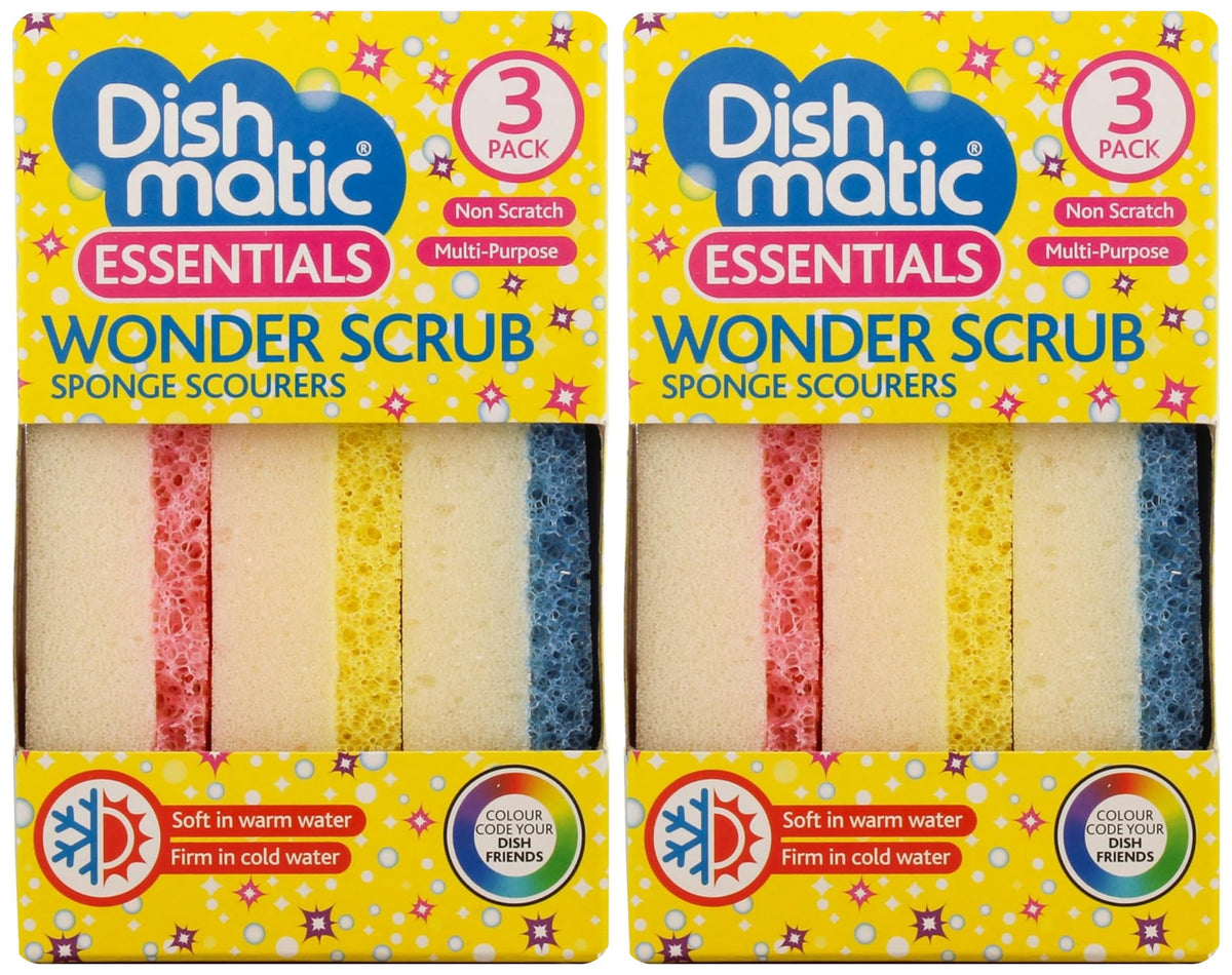 Dishmatic Wonder Scrub Sponge Scourers, Non-Scratch 3pk - 2 Pack Bundle