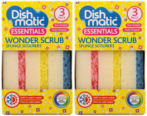 Dishmatic Wonder Scrub Sponge Scourers, Non-Scratch 3pk - 2 Pack Bundle