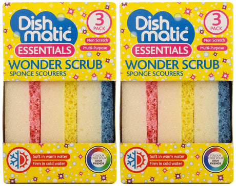 Dishmatic Wonder Scrub Sponge Scourers, Non-Scratch 3pk - 2 Pack Bundle