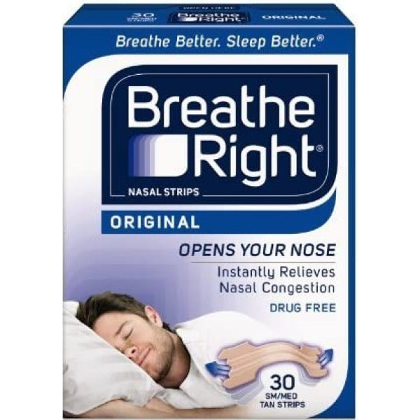 Breathe Right Snoring Congestion Relief Nasal Strips Small/Medium Original 30 Strips - 1 Pack
