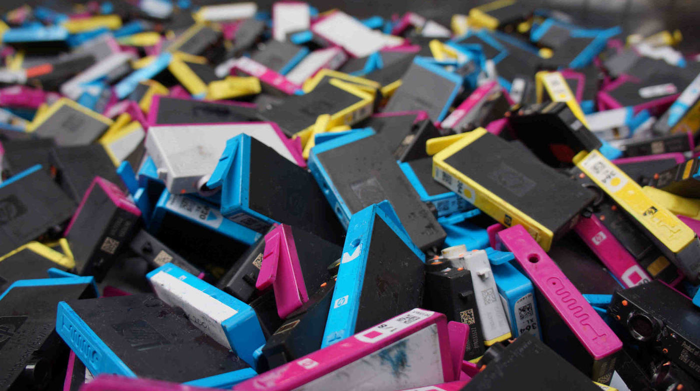 empty ink cartridges abouy to be recycled