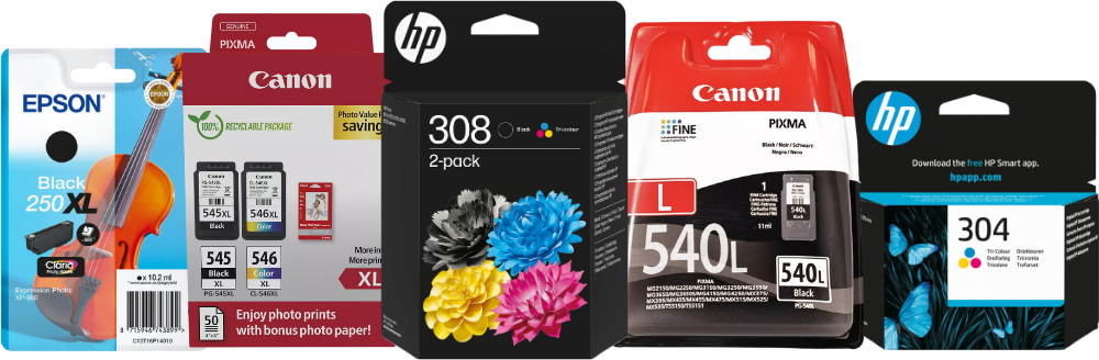 Genuine HP, Canon and Epson ink cartridge packs